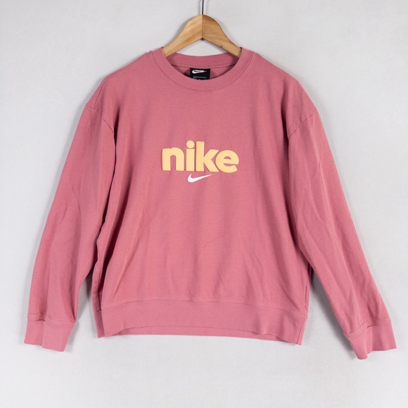 Nike Tops - NIKE Womens Vintage Graphic Crew Sz Large Pink Puff Letters Long Sleeve *